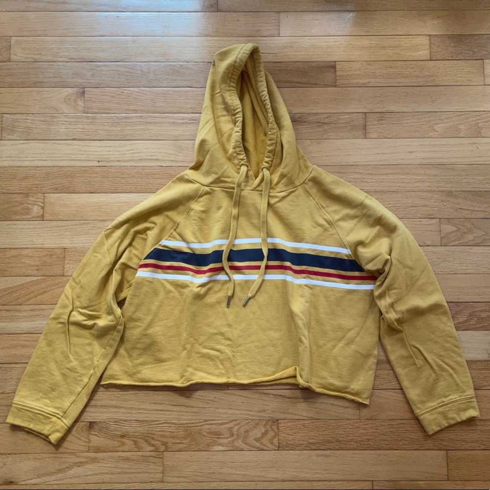 Messy Bun Mustard Yellow Striped Cropped Hoodie
